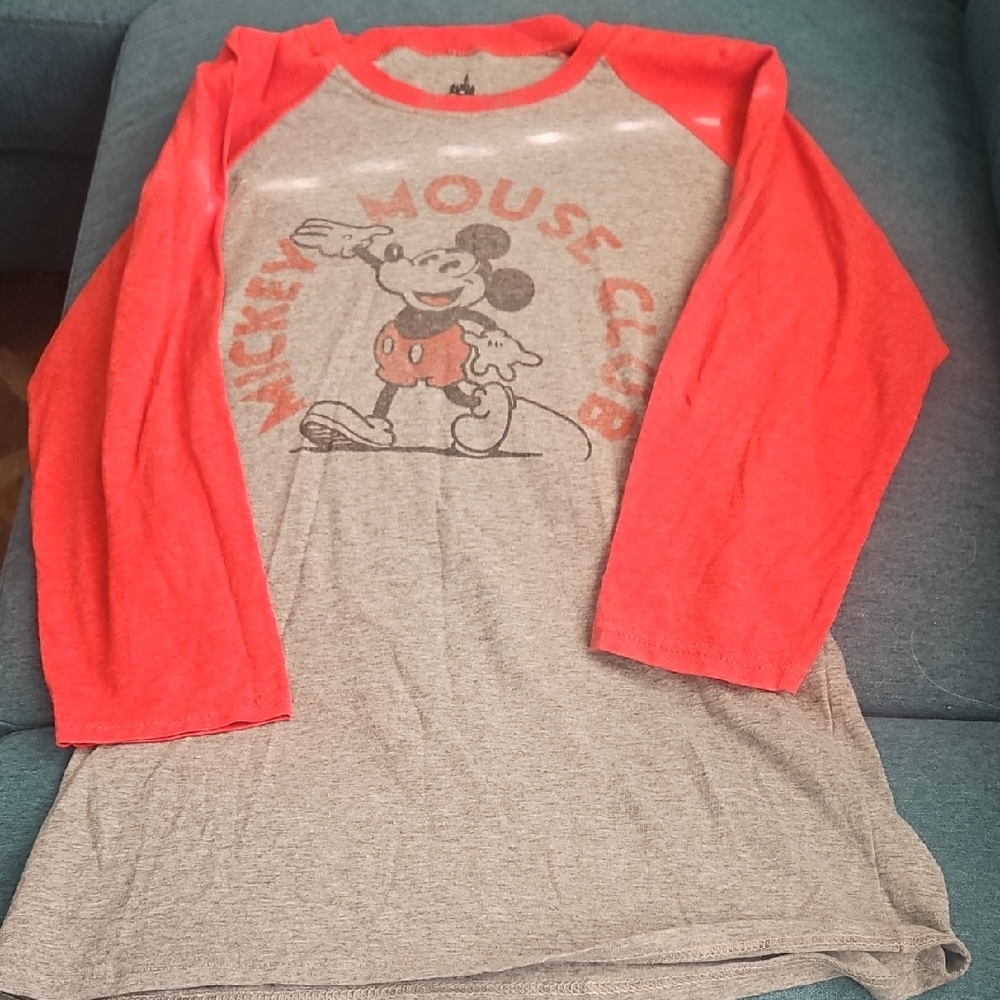 Disney Mickey Mouse Raglan Long Sleeve Shirt - Gray & Red